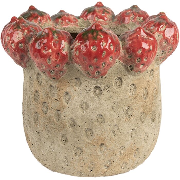 Pot de fleurs Clayre & Eef Ø 19x16 cm Beige-Rouge