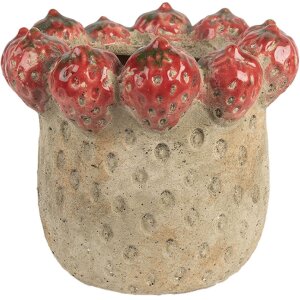Pot de fleurs Clayre & Eef Ø 19x16 cm Beige-Rouge