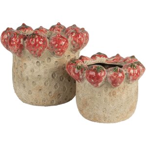 Pot de fleurs Clayre & Eef Ø 19x16 cm Beige-Rouge
