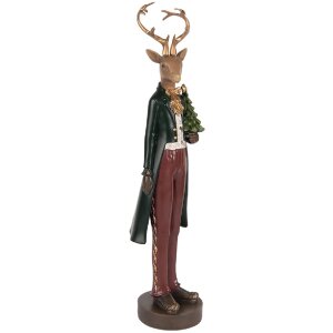 Clayre & Eef 6PR5408 Décoration Cerf 9x9x37 cm Marron/Rouge