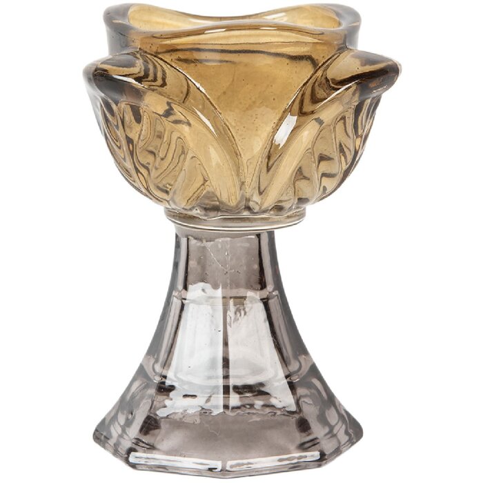 Clayre & Eef 6GL5342Y Bougeoir Verre 7x10 cm Marron-Gris