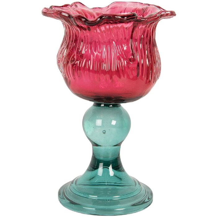 Clayre & Eef Bougeoir Verre Rose et Vert 10x16 cm