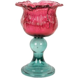 Clayre & Eef Bougeoir Verre Rose et Vert 10x16 cm