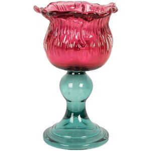 Clayre & Eef Bougeoir Verre Rose et Vert 10x16 cm