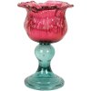 Clayre & Eef Bougeoir Verre Rose et Vert 10x16 cm