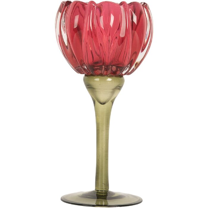 Clayre & Eef 6GL5349 Bougeoir Verre Rose & Vert 8x18 cm