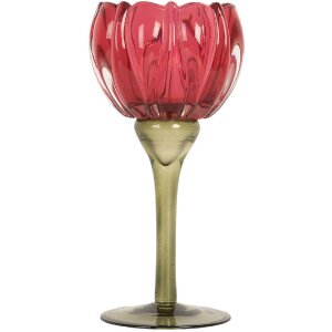 Clayre & Eef 6GL5349 Bougeoir Verre Rose & Vert...