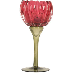 Clayre & Eef 6GL5349 Bougeoir Verre Rose & Vert 8x18 cm