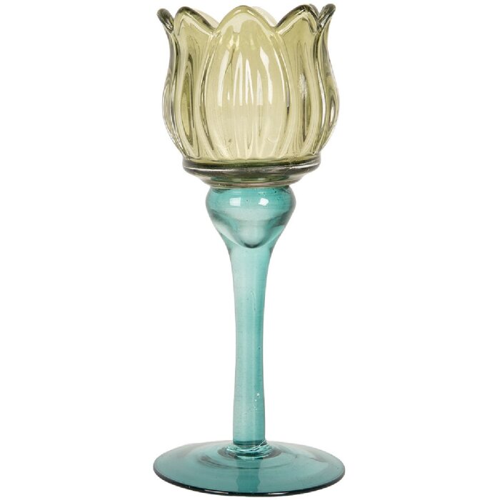 Clayre & Eef 6GL5350 Bougeoir Ø 7x19 cm Vert Bleu