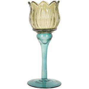 Clayre & Eef 6GL5350 Bougeoir Ø 7x19 cm Vert Bleu