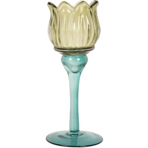 Clayre & Eef 6GL5350 Bougeoir Ø 7x19 cm Vert Bleu