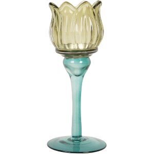 Clayre & Eef 6GL5350 Bougeoir Ø 7x19 cm Vert Bleu