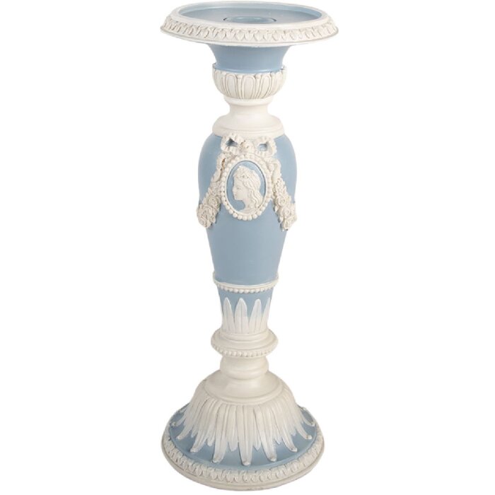 Clayre & Eef 6PR5801 Bougeoir Ø 10x27 cm Blanc et Bleu