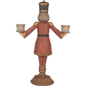 Bougeoir Casse-Noisette Clayre & Eef Rouge et Doré 21x9x30 cm