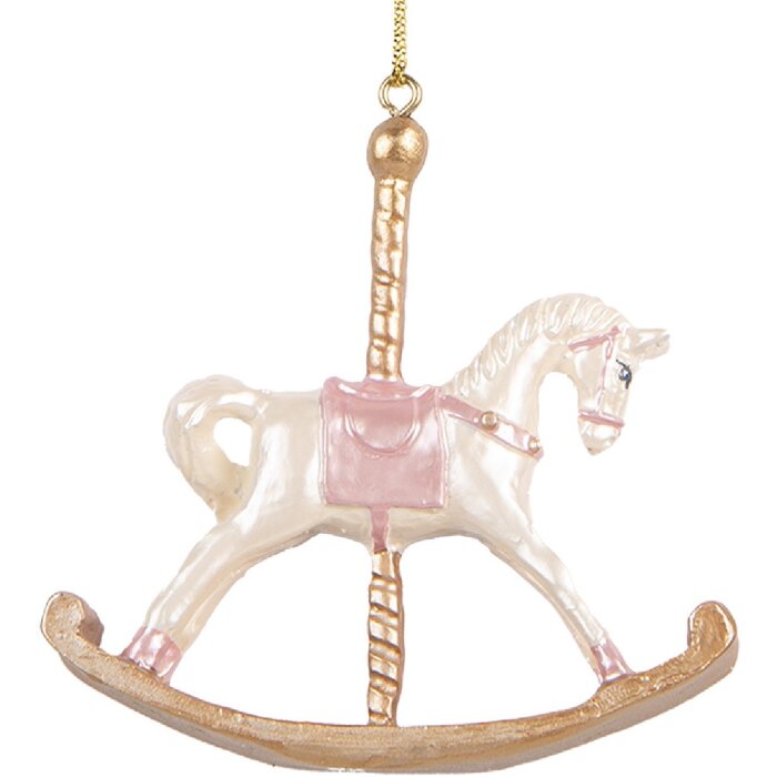Clayre & Eef 6PR5412 Décoration Suspendue Cheval à Bascule Blanc et Or