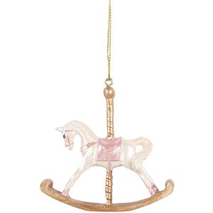 Clayre & Eef 6PR5412 Décoration Suspendue Cheval à Bascule Blanc et Or