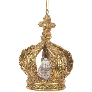Clayre & Eef Décoration Suspendue Couronne Ø 7x9 cm Dorée