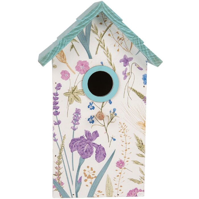 Clayre & Eef Maisonnette Oiseaux 15x10x22 cm Blanc-Turquoise