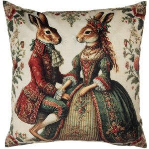 Clayre & Eef NE22 Housse de Coussin 45x45 cm Beige-Rouge