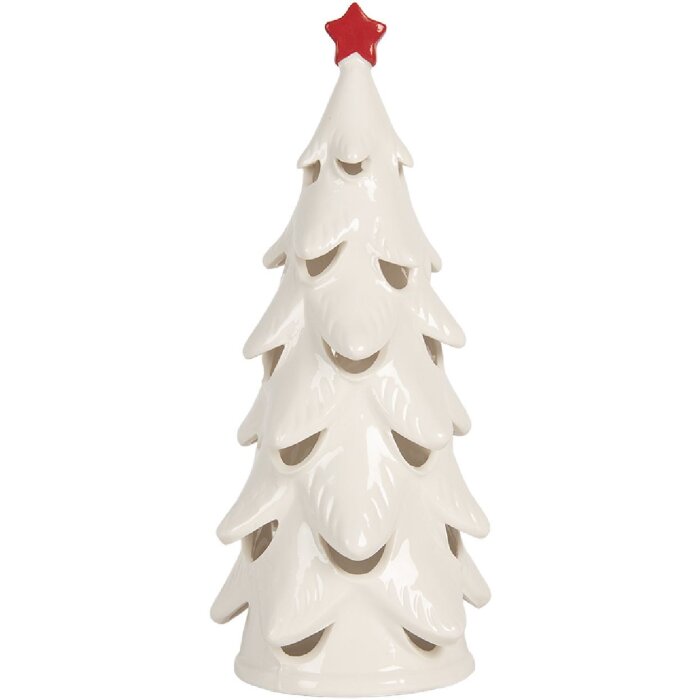 Clayre & Eef Arbre de Noël Lumineux LED Ø 11x25 cm Blanc/Rouge