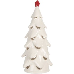 Clayre & Eef Arbre de Noël Lumineux LED Ø 11x25 cm Blanc/Rouge
