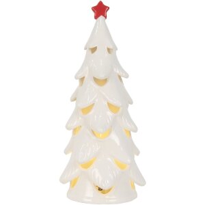 Clayre & Eef Arbre de Noël Lumineux LED Ø 11x25 cm Blanc/Rouge
