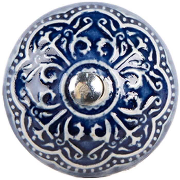 Clayre & Eef 66272 Poignée de Porte Céramique Bleu Beige 4x3 cm
