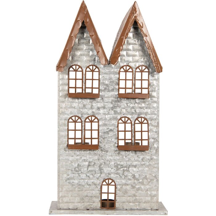 Clayre & Eef 6Y5811 Porte-Bougie Maison 30x13x54 cm Gris