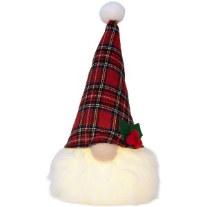Clayre & Eef 66332 Décoration Nain LED Rouge-Blanc 10x10x25 cm