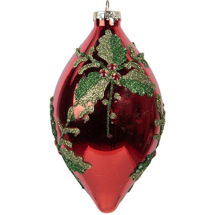 Boule de Noël Ø 8x15 cm Rouge Vert Verre Clayre & Eef 6GL5108