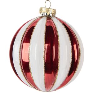 Clayre & Eef Boule de Noël Rouge et Blanc Ø 10x11 cm