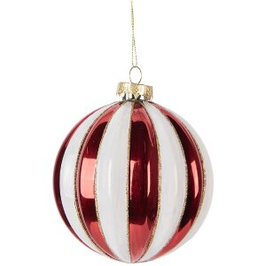 Clayre & Eef Boule de Noël Rouge et Blanc Ø 10x11 cm