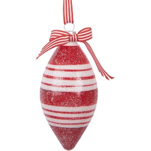 Clayre & Eef Boule de Noël Rouge et Blanc 6x13 cm