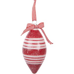 Clayre & Eef Boule de Noël Rouge et Blanc 6x13 cm