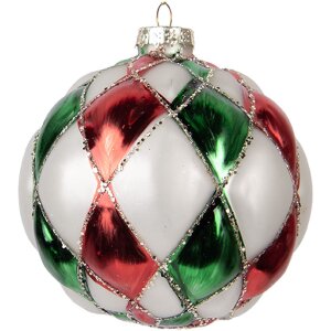 Clayre & Eef Boule de Noël Ø 10 cm Blanc et Rouge