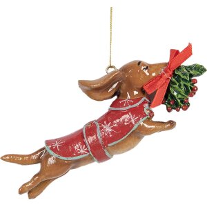 Clayre & Eef Décoration Suspendue Chien Marron et Rouge