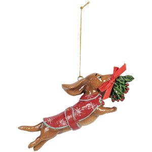Clayre & Eef Décoration Suspendue Chien Marron et Rouge