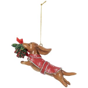 Clayre & Eef Décoration Suspendue Chien Marron et Rouge