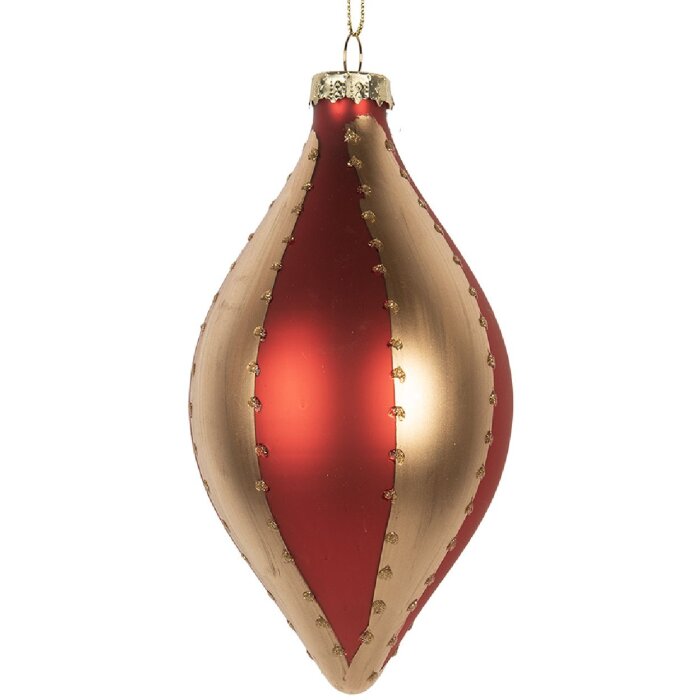Boule de Noël Ø 8x15 cm Clayre & Eef Rouge et Dorée
