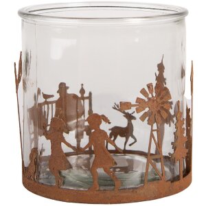 Clayre & Eef Bougeoir Scène de Noël Ø 15x15 cm