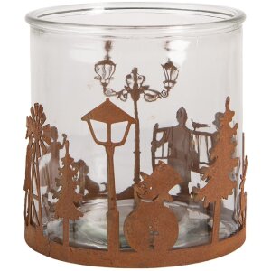 Clayre & Eef Bougeoir Scène de Noël Ø 15x15 cm