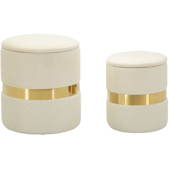 Mauro Ferretti Ensemble 2 Tabourets de Rangement Sheffild Crème