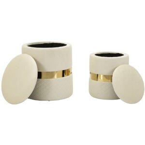 Mauro Ferretti Ensemble 2 Tabourets de Rangement Sheffild Crème