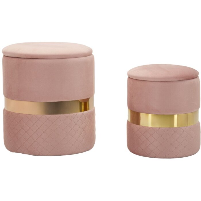 Mauro Ferretti Ensemble de 2 Tabourets Coffre Rose Sheffild
