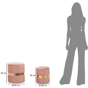 Mauro Ferretti Ensemble de 2 Tabourets Coffre Rose Sheffild