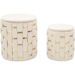 Mauro Ferretti Ensemble 2 Tabourets Shanty Crème Ø 37x42 Ø 28x35 cm