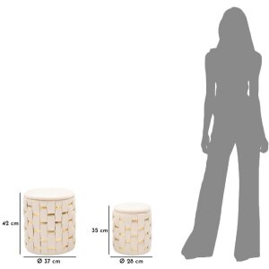 Mauro Ferretti Ensemble 2 Tabourets Shanty Crème Ø 37x42 Ø 28x35 cm