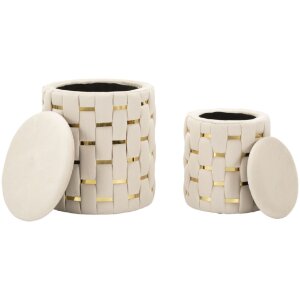 Mauro Ferretti Ensemble 2 Tabourets Shanty Crème Ø 37x42 Ø 28x35 cm