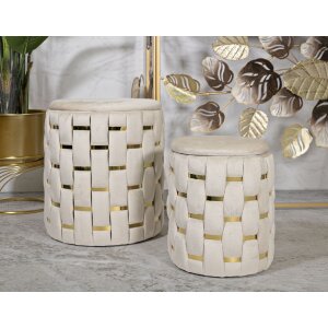 Mauro Ferretti Ensemble 2 Tabourets Shanty Crème Ø 37x42 Ø 28x35 cm
