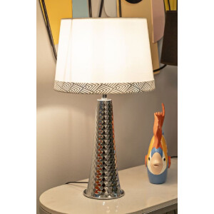 Lampe de Table Tower Argent Blanc 30x54 cm E27 Mauro Ferretti